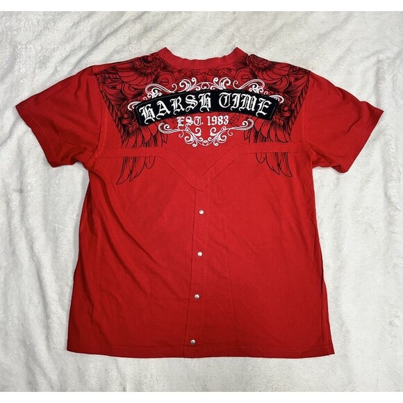 Vtg Y2K Harsh Time Cyper Gothic Wings Skull Graphic T-Shirt Size XL - 2XL - Picture 8 of 8